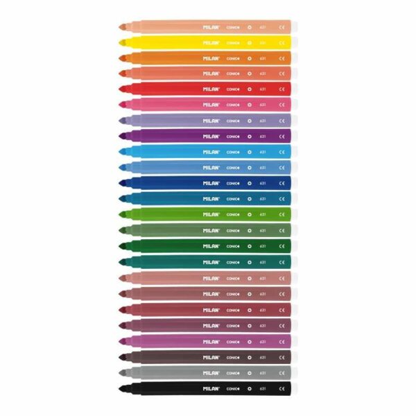 Milan Pack de 24 Rotuladores - Punta Conica 5mm - Tinta al Agua - Lavable - Colores Surtidos