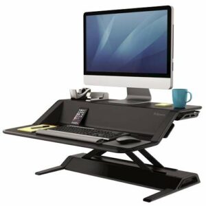 Fellowes Sit-Stand Lotus Estaci?n de Trabajo - 22 Ajustes en Altura - Ofrece una Maxima Estabilidad - Dos Amplias Superficies - Color Negro