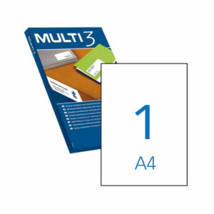 Multi3 Pack de 100 Etiquetas Blancas Cantos Rectos Tama?o 210.0X297.0mm con Adhesivo Permanente para Multiples Usos