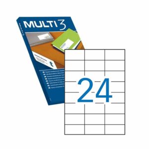 Multi3 Pack de 2.400 Etiquetas Blancas Cantos Rectos Tama?o 70X37mm con Adhesivo Permanente para Multiples Usos