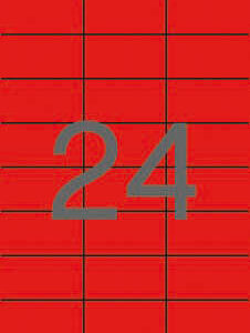 Apli Pack de 480 Etiquetas Rectangulares 70x37mm - 20 Hojas por 24 Etiquetas - Adhesivo Permanente - Cantos Rectos - Color Rojo