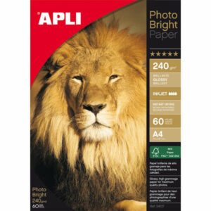 Apli Pack de 60 Hojas de Papel Fotografico Photobright A4 240g/m? - Acabado Brillante