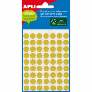 Apli Minibolsa de 288 Etiquetas Redondas ? 8mm - 3 Hojas por 96 Etiquetas - Adhesivo Permanente - Color Amarillo