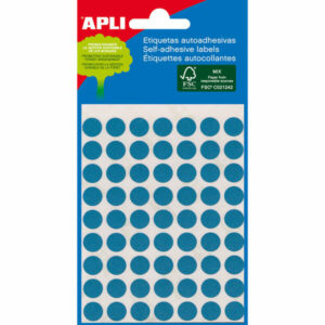 Apli Minibolsa de 288 Etiquetas Redondas ? 8mm - 3 Hojas por 96 Etiquetas - Adhesivo Permanente - Color Azul
