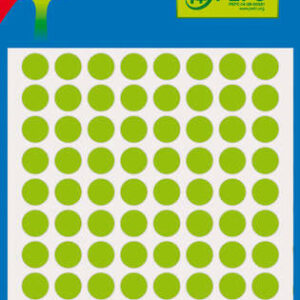 Apli Minibolsa de 288 Etiquetas Redondas ? 8mm - 3 Hojas por 96 Etiquetas - Adhesivo Permanente - Color Verde Fluor