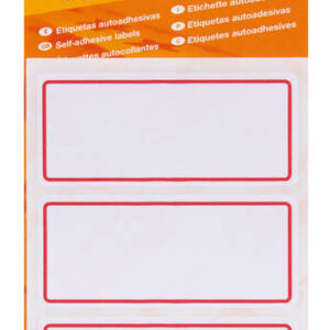 Apli Etiquetas Adhesivas Escolares Basicas - Tama?o 78x34mm - Ribete Rojo - 6 Hojas (18 Etiquetas) - Adhesivo Permanente de Alta Calidad - Escritura Ordenada - Color Blanco