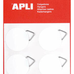 Apli Pack de 12 Colgadores Autoadhesivos Redondos ? 30mm - Triangulo Metalico de Soporte - Base Adhesiva Blanca - Gran Resistencia - Ideal para Fotos, Calendarios y Posteres