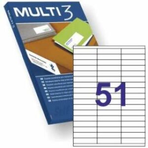 Multi3 Pack de 5100 Etiquetas Blancas Tama?o 70x16.9mm - 100 Hojas x 51 Etiquetas - Aptas para Imprimir Laser y Tinta