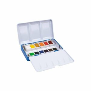 Milan Art Estuche Metalico de 12 Acuarelas Medio Godet - Opacos y Resistentes a la Luz - Mezclables - Bandeja Abatible - Colores Surtidos