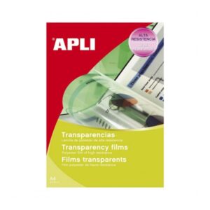 Apli Pack de 100 Transparencias de PVC A4 120 ?m - Alta calidad de reproduccion - Gran claridad - Secado rapido - Alta Resistencia y Termo estabilidad