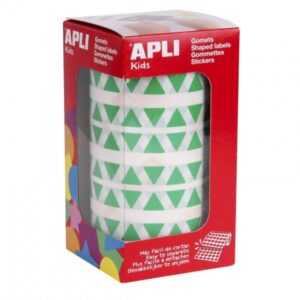 Apli Rollo de 6.136 Gomets Triangulares - Adhesivo Permanente - Faciles de Separar - Adhesivo Base Agua - Color Verde