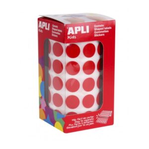 Apli Rollo de Gomets Redondos ? 15mm - Adhesivo Permanente - 2.832 Gomets - Adhesivo Base Agua - Libre de Disolventes - Color Rojo