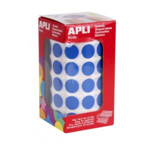 Apli Rollo de Gomets Redondos ? 15mm - Adhesivo Permanente - 2.832 Gomets - Adhesivo Base Agua - Libre de Disolventes - Color Azul